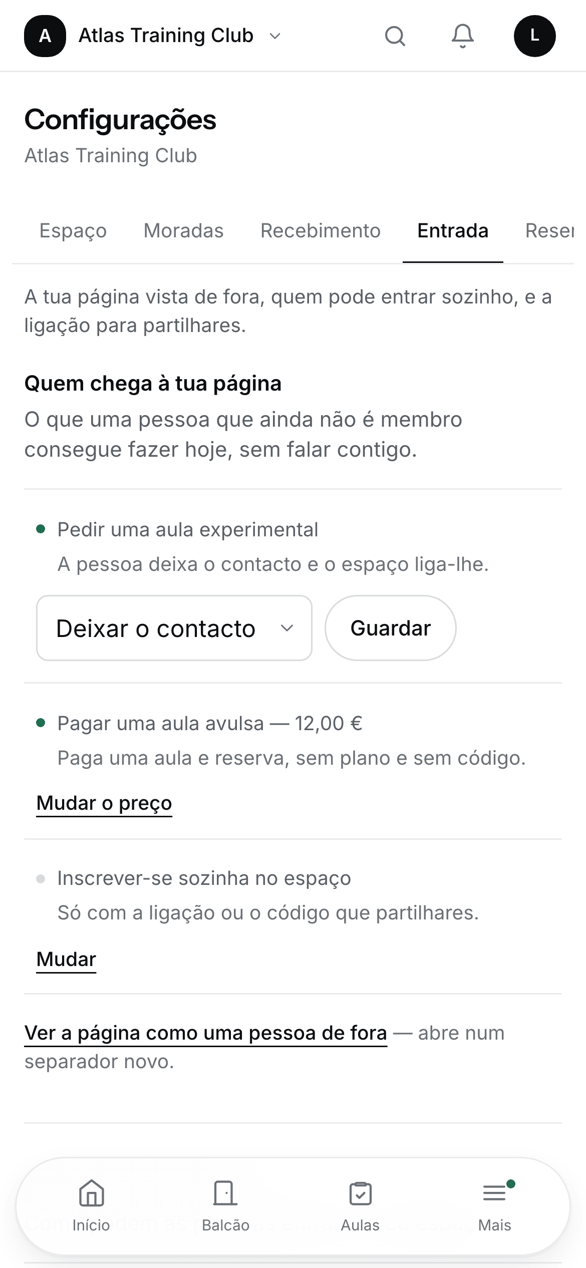 As formas de entrar num espaço, em Configurações